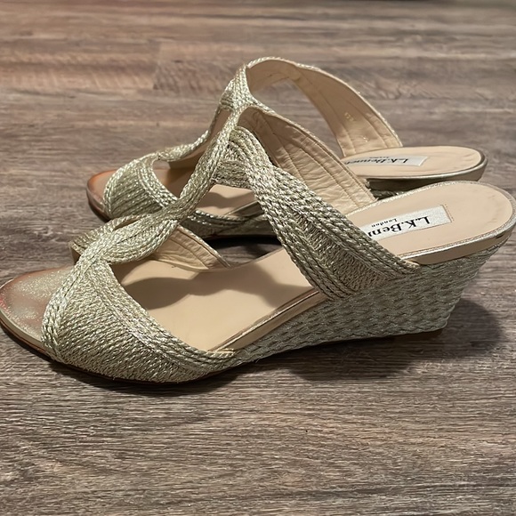 L.K. Bennett Gold Rope Wedge Sandals - Picture 4 of 5
